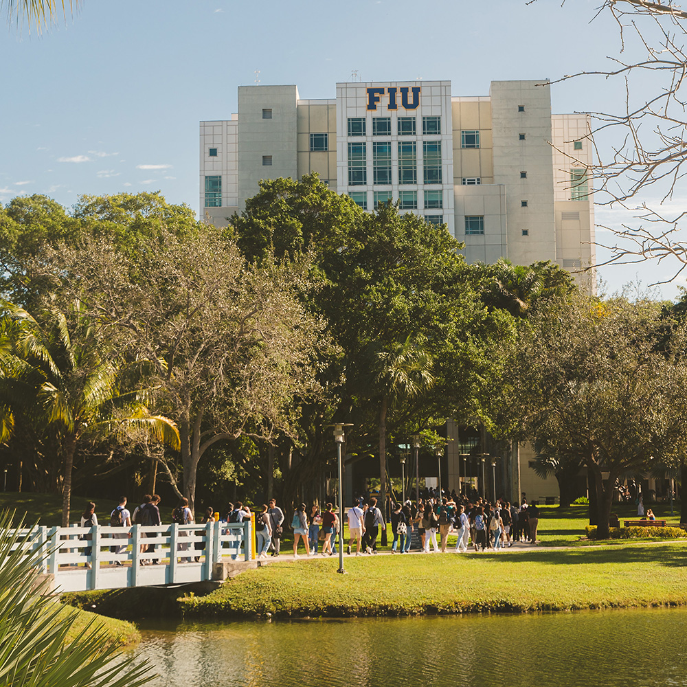 View of the Green Library from across the pond