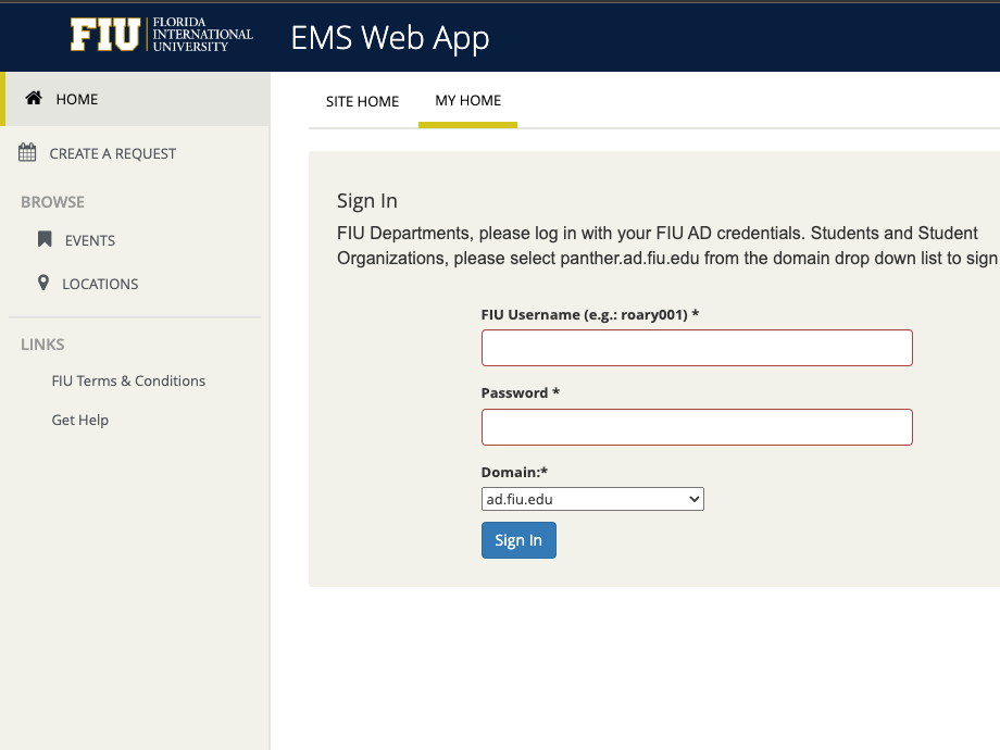 EMS log in page